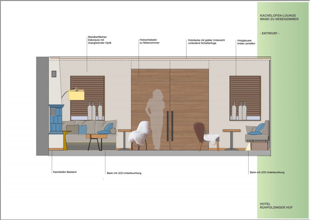 Kachelofen-Lounge Stirnwand